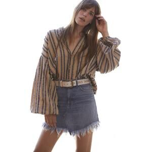 Free People We the Free Bailey Denim Skirt Size 28 Raw Hem Beach Asymmetrical